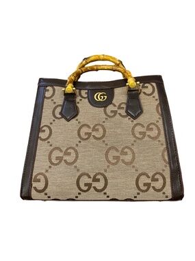 Gucci Diana Jumbo GG Medium Tote Bag Beige/Ebony Canvas Bamboo Handle